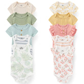 Unisex 5Pieces Newborn Bodysuits Cotton Baby Girl Clothes Set Summer Print Baby Boy Clothes Cartoon Sleeveless Solid Color Bebes